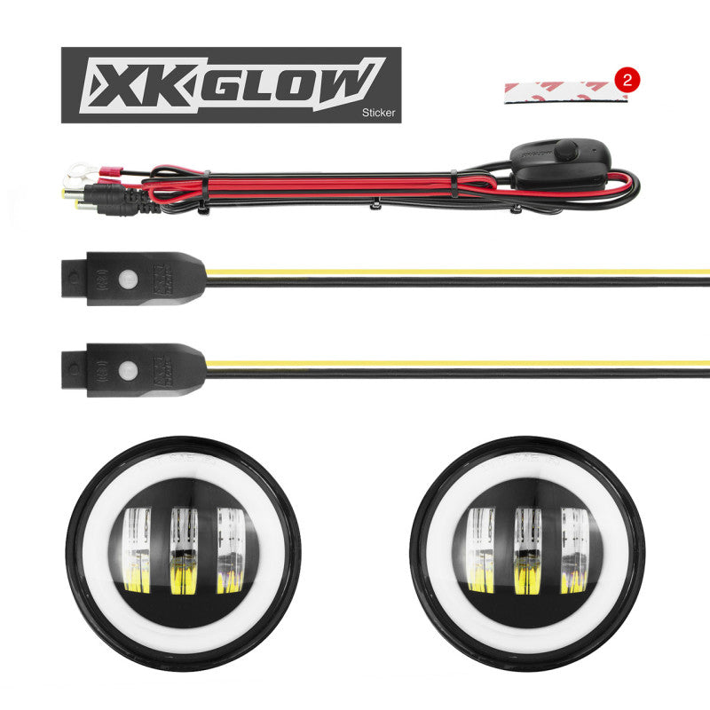 XKGLOW XK Glow 4In JL Black RGB LED Jeep Wrangler Fog Light XKchrome Bluetooth App Controlled Kit XK042010-B-JL