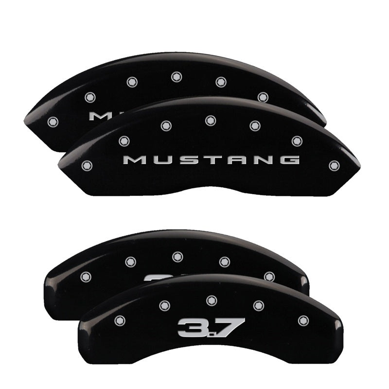 MGP 4 Caliper Covers Engraved Front 2015/Mustang Engraved Rear 2015/37 Black finish silver ch 10202SM32BK 10202SM32BK Photo - Primary