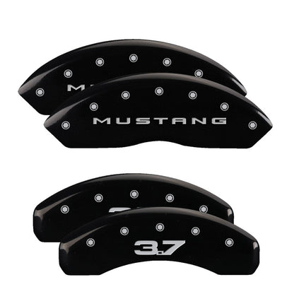 MGP 4 Caliper Covers Engraved Front 2015/Mustang Engraved Rear 2015/37 Black finish silver ch 10202SM32BK 10202SM32BK Photo - Primary