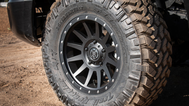 ICON Compression 18x9 5x5 -12mm Offset 4.5in BS Satin Black Wheel 2018907345SB 2018907345SB Photo - Mounted
