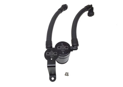 J&L 07-14 Ford Mustang GT500 Oil Separator 3.0 Passenger Side (Remote Mount) - Black Anodized 3040P-B 3040P-B Photo - Mounted