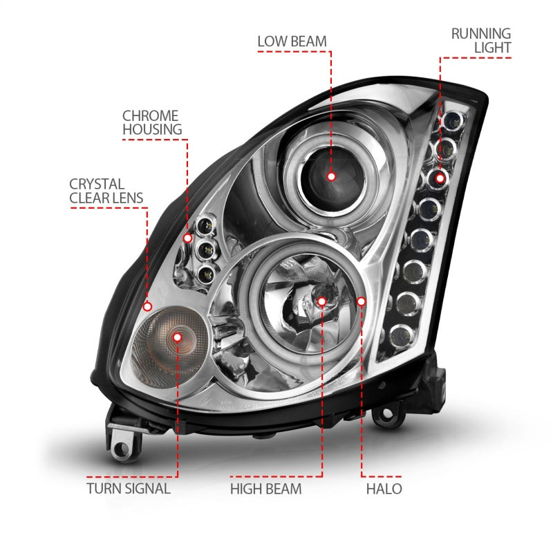 Anzo 2003-2007 Infiniti G35 Projector Headlights w/ Halo Chrome (CCFL) 121364 Photo - Unmounted