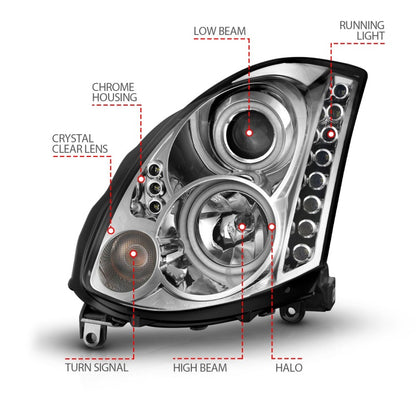 Anzo 2003-2007 Infiniti G35 Projector Headlights w/ Halo Chrome (CCFL) 121364 Photo - Unmounted
