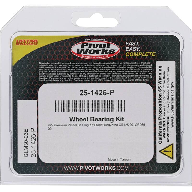 Pivot Works Husqvarna Wheel Bearing Kit Premium Bearings 25-1426-P 25-1426-P Photo - Primary