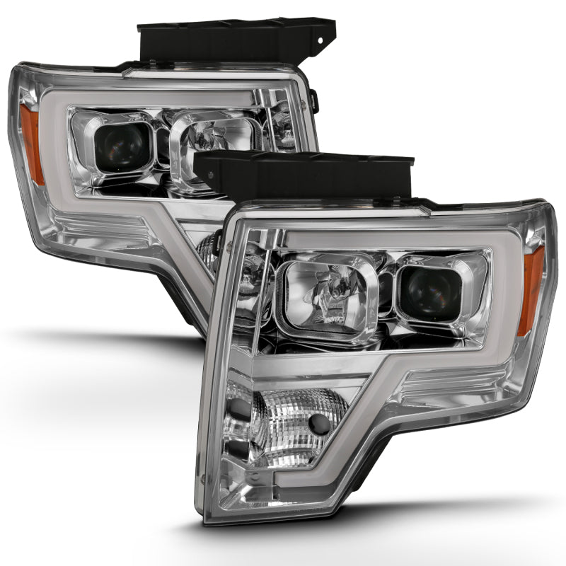 ANZO 2009-2014 Ford F-150 Projector Headlight Plank Style Chrome Amber 111444 111444 Photo - Primary