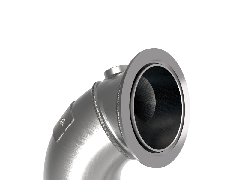 aFe Power Twisted Steel Down Pipe 3in 304 Stainless Steel w/ Cat 15-18 VW Golf R MKVII L4-2.0L (t) 48-36411-1YC 48-36411-1YC Photo - Close Up