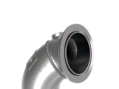 aFe Power Twisted Steel Down Pipe 3in 304 Stainless Steel w/ Cat 15-18 VW Golf R MKVII L4-2.0L (t) 48-36411-1YC 48-36411-1YC Photo - Close Up