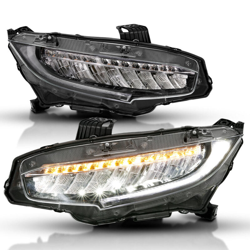 ANZO 16-17 Honda Civic Projector Headlights Plank Style Black w/Amber/Sequential Turn Signal 121527 121527 Photo - Primary