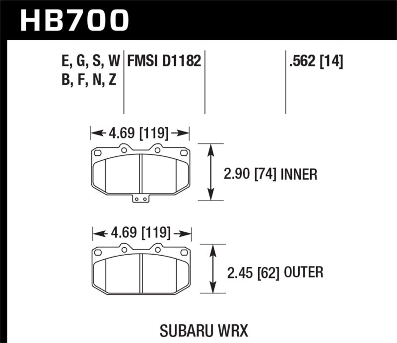Hawk Ceramic Brake Pads Front Subaru Impreza  WRX  2006-2007 HB700Z.562 Photo - Primary
