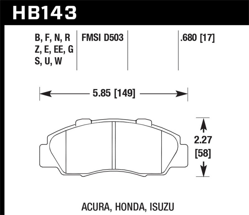 Hawk Performance Hawk 97-98 Acura CL 3.0L Base Front ER-1 Brake Pads HB143D.680 HB143D.680 Photo - Primary