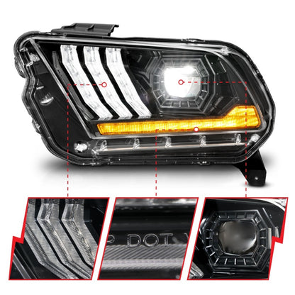 ANZO 13-14 Ford Mustang (w/ Factory HID/Xenon HL only) Projector Headlights w/Light Bar Black 121572 121572 Photo - Unmounted