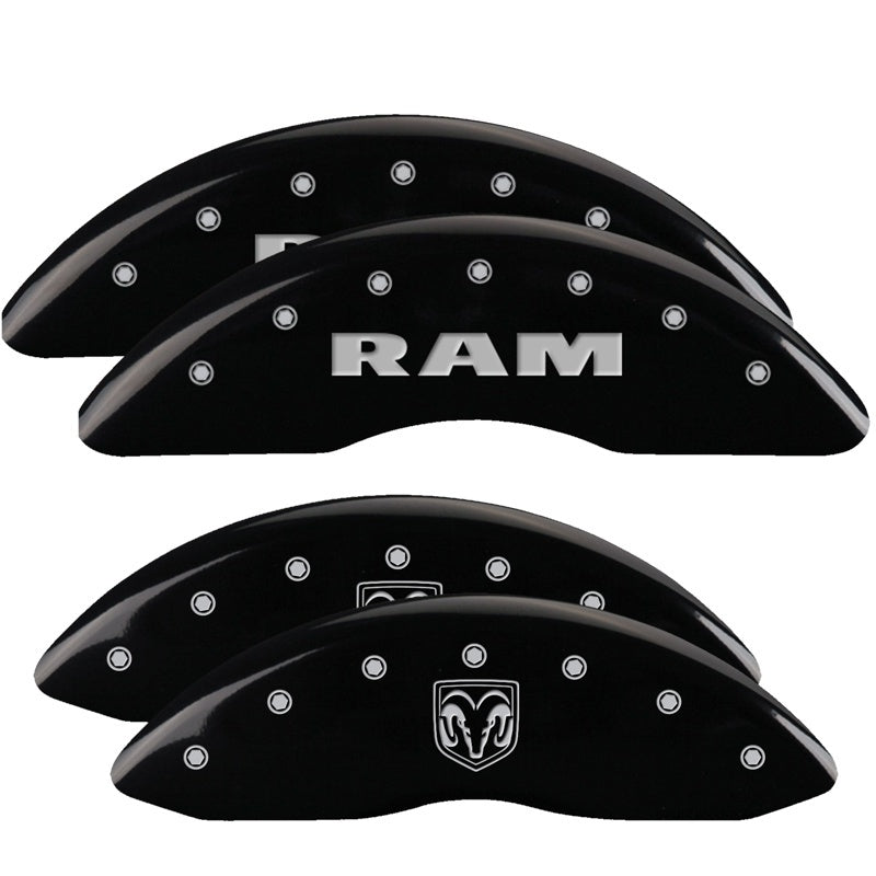 MGP 4 Caliper Covers Engraved Front RAM Engraved Rear RAMHEAD Black finish silver ch 12124SRMHBK 12124SRMHBK Photo - Primary