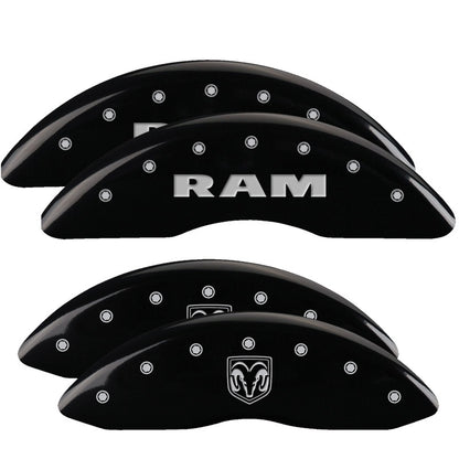MGP 4 Caliper Covers Engraved Front RAM Engraved Rear RAMHEAD Black finish silver ch 12124SRMHBK 12124SRMHBK Photo - Primary