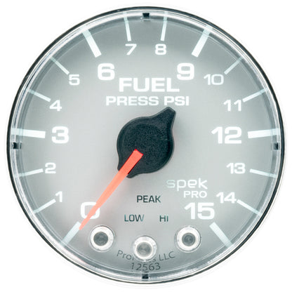 Autometer Spek-Pro Gauge Fuel Press 2 1/16in 15psi Stepper Motor W/Peak & Warn Slvr/Chrm P315218 P315218 User 2