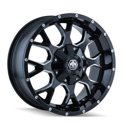 Mayhem 8015 Warrior 20x9 / 6x120 BP / 0mm Offset / 78.1mm Hub Black w/ Milled Spokes Wheel 8015-2994M 8015-2994M Photo - Primary