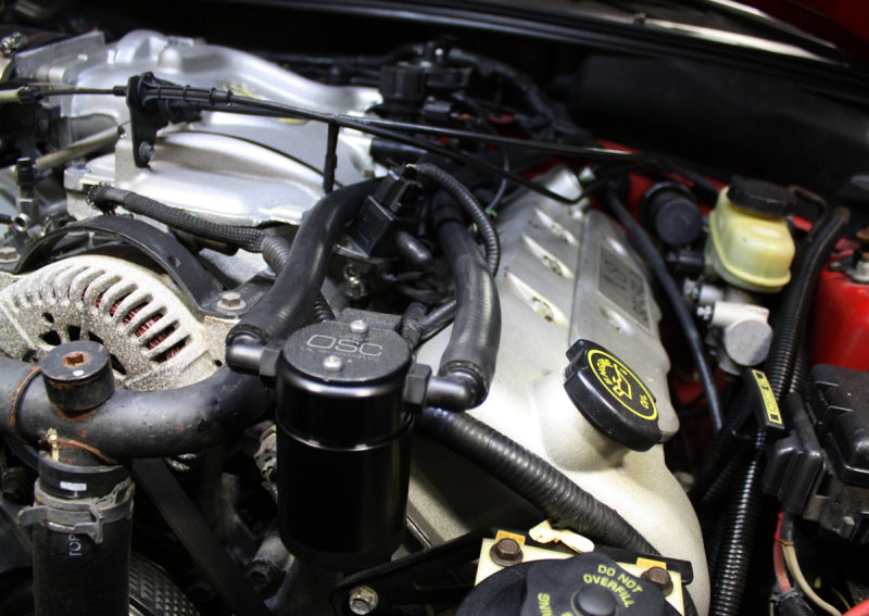 J&L 99-04 Ford Mustang SVT Cobra Driver Side Oil Separator 3.0 - Black Anodized 3018D-B 3018D-B Photo - Close Up
