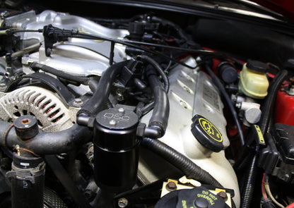 J&L 99-04 Ford Mustang SVT Cobra Driver Side Oil Separator 3.0 - Black Anodized 3018D-B 3018D-B Photo - Close Up