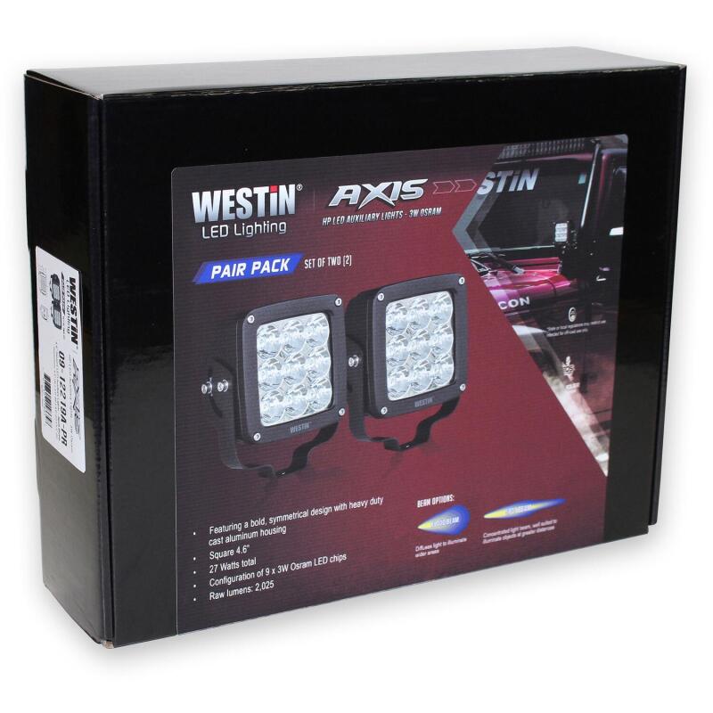 Westin Axis LED Auxiliary Light 4.5 inch x 4.5 inch Square Flood w/3W Osram (Set of 2) - Black 09-12219B-PR 09-12219B-PR Photo - in package