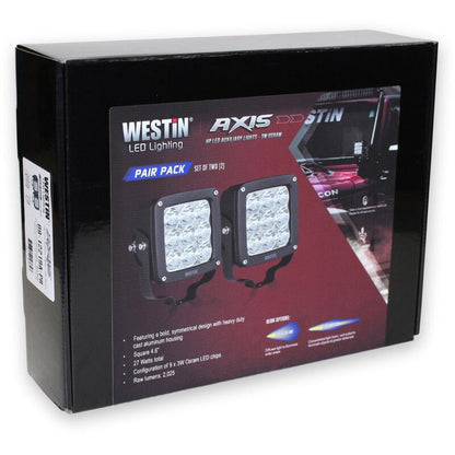 Westin Axis LED Auxiliary Light 4.5 inch x 4.5 inch Square Flood w/3W Osram (Set of 2) - Black 09-12219B-PR 09-12219B-PR Photo - in package