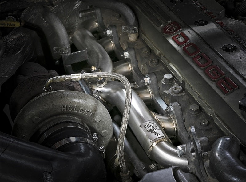 aFe Twisted Steel Header Turbo Manifold (T3) Dodge Diesel Trucks 98.5-02 L 48-32020 Photo - Mounted