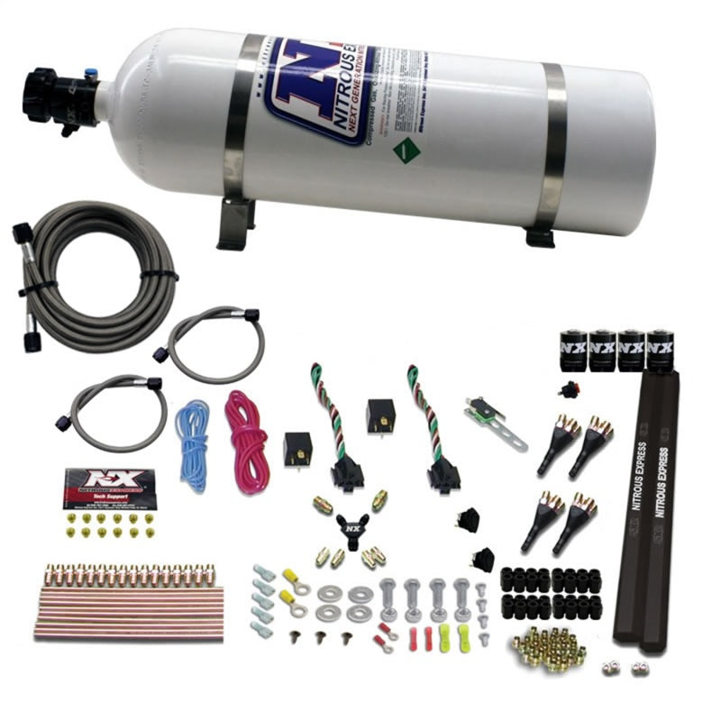 Nitrous Express 4 Cyl SX2 Nozzle Nitrous Kit (100-300HP x 2) w/15lb Bottle 90094-15 90094-15 Photo - Primary