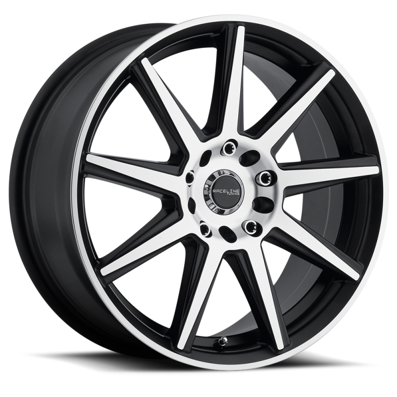 Raceline 144M Storm 17x7.5in / 5x105/5x115 BP / 40mm Offset / 72.62mm Bore - Black & Machined Wheel 144M-77585+40 144M-77585+40 Photo - Primary