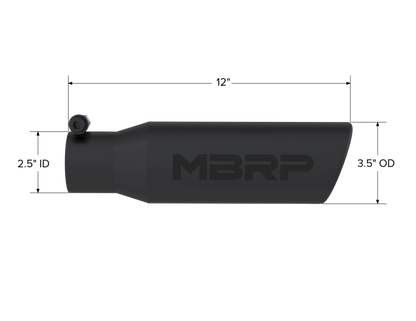 MBRP Universal Tip 3in O.D. Angled Rolled End 2 inlet 12 length T5113BLK Photo - Close Up