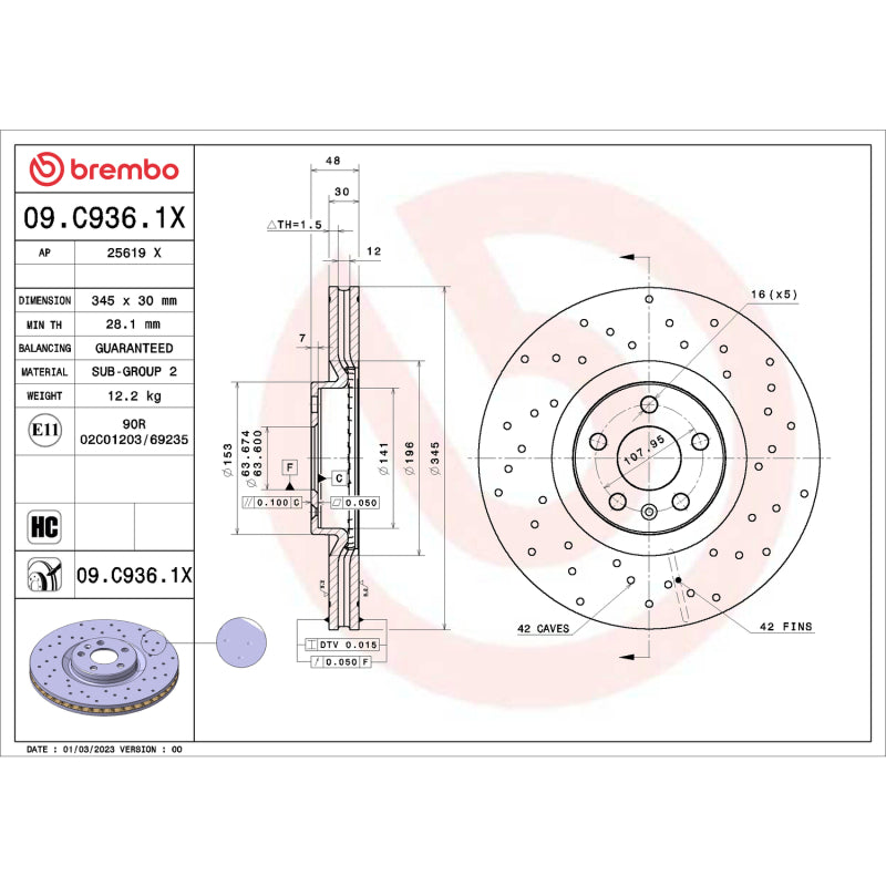 Brembo OE BRE Drilled UV Coated Rotors Brakes, Rotors & Pads Brake Rotors - Drilled main image