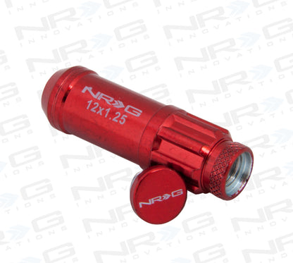 NRG M12 x 1.25 Steal Lug Nut w/ dust cap cover Set 21 pc Red w/ locks & lo LN-LS710RD-21 Photo - Primary