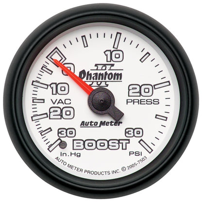 Autometer 2-1/16" Boost/Vacuum, 30 In Hg/30 Psi, Mechanical, Phantom II 7503 Photo - Primary