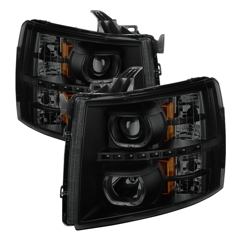 SPYDER Xtune Chevy Silverado 1500/2500/3500 07-13 LED Halo Projector Headlights Black PRO-JH-CSIL07-CFB-BSM 9032196 9032196 Photo - Primary