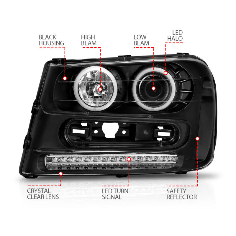 Anzo 2002-2009 Chevrolet Trailblazer Projector Headlights w/ Halo Black 111127 User 4