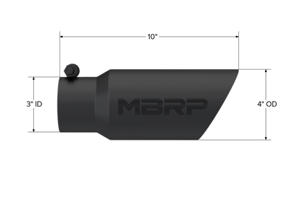 MBRP Universal Tip 4in OD 3in Inlet 10in Length Dual Wall Angled End Black T5156BLK Photo - Close Up