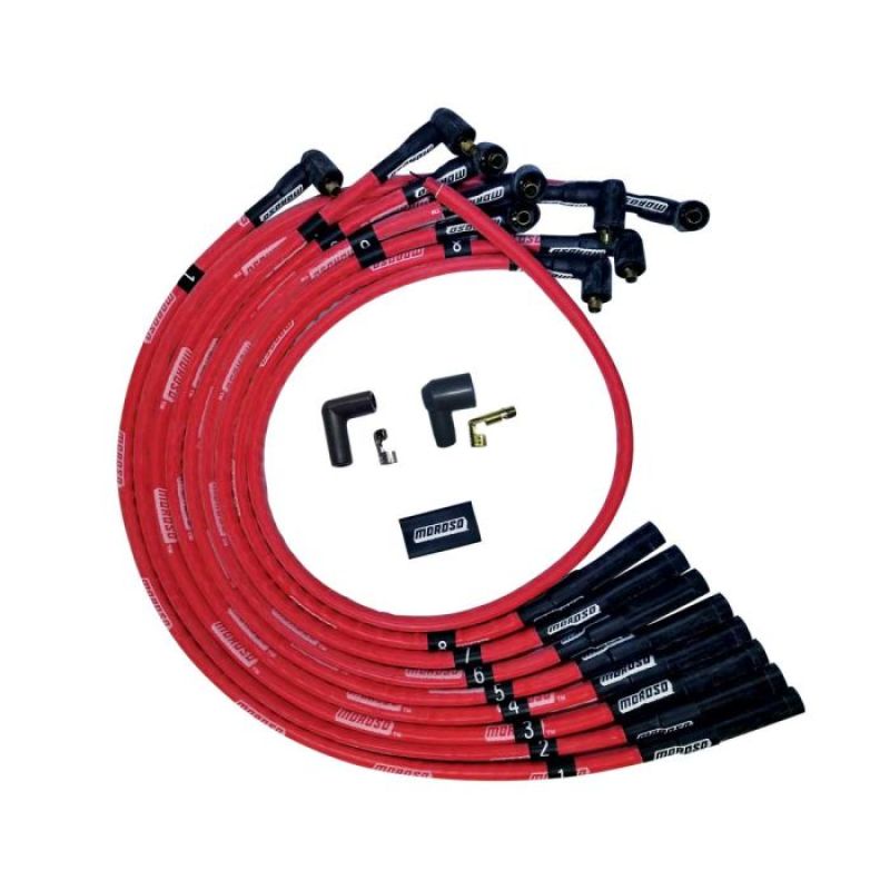 Moroso BBC Over Valve Cover Str Plug Boots Non-HEI Sleeved Ultra Spark Plug Wire Set - Red 52541 52541 User 1