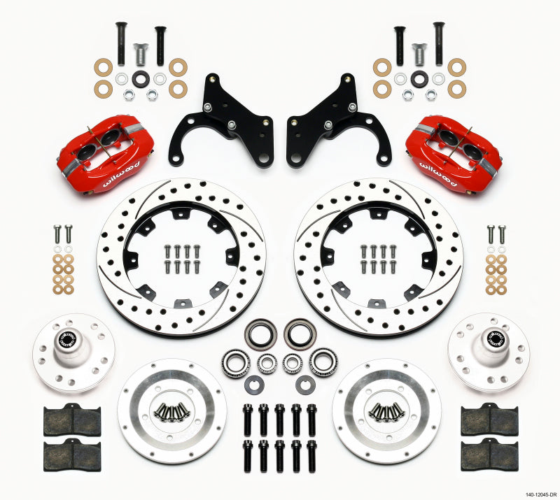 Wilwood Forged Dynalite Front Kit 12.19in Drilled Red 69-70 Impala Drum/Disc 69-82 Vette 140-12045-DR 140-12045-DR Photo - Primary