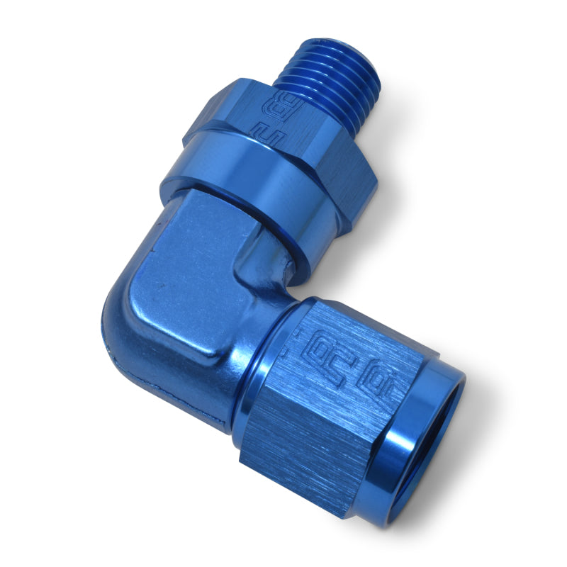 Russell 90° Female AN To Male Swivel NPT - Blue 614006 Photo - out of package