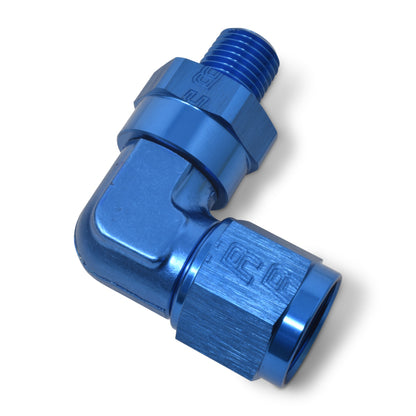 Russell 90° Female AN To Male Swivel NPT - Blue 614006 Photo - out of package