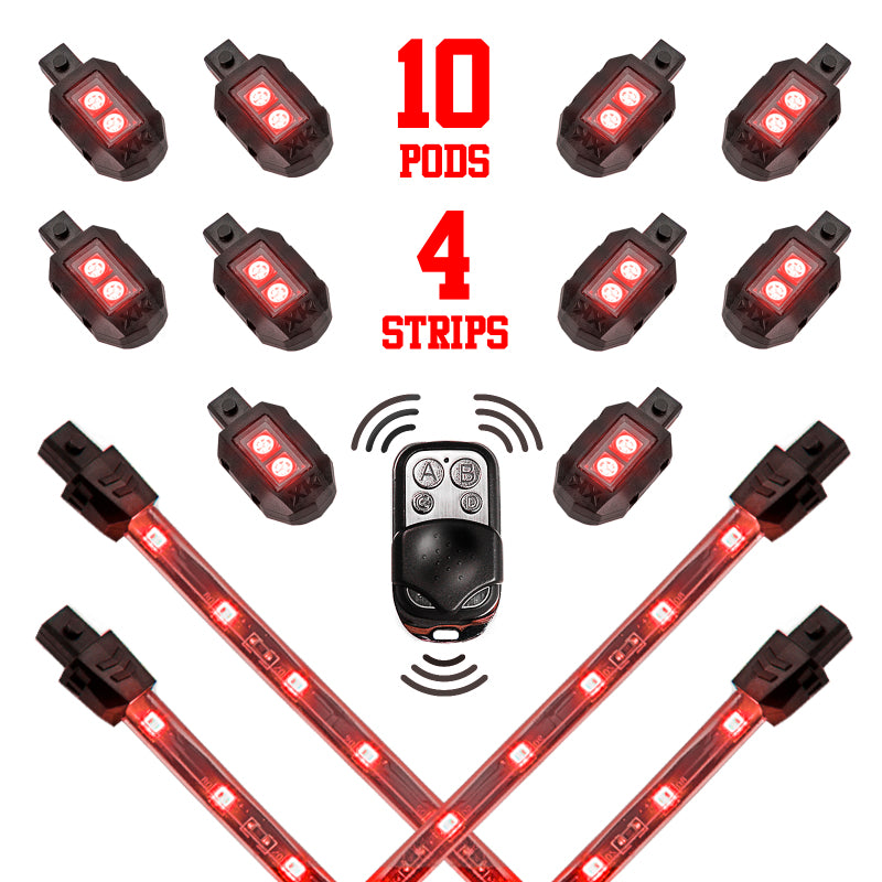 XKGLOW XK Glow Single Color XKGLOW LED Accent Light Motorcycle Kit Red - 10xPod + 4x8InStrips XK034002-R XK034002-R User 1