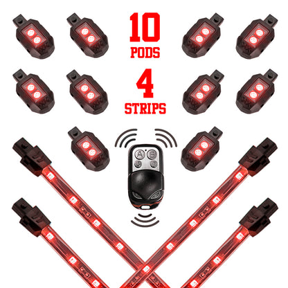XKGLOW XK Glow Single Color XKGLOW LED Accent Light Motorcycle Kit Red - 10xPod + 4x8InStrips XK034002-R XK034002-R User 1