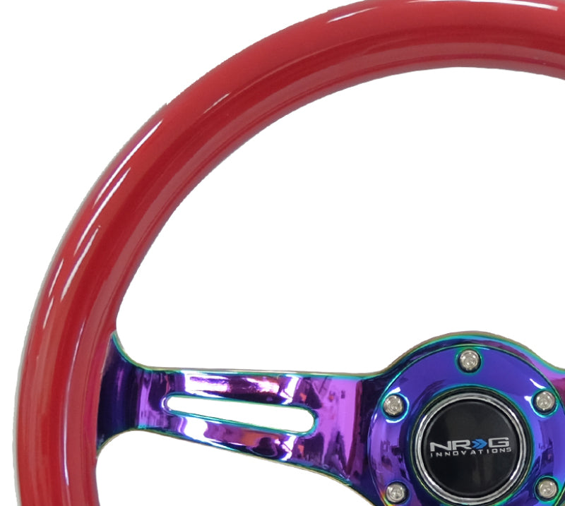 NRG Classic Wood Grain Wheel-350mm 3 Neochrome Spokes-Red Grip ST-015MC-RD Photo - Primary