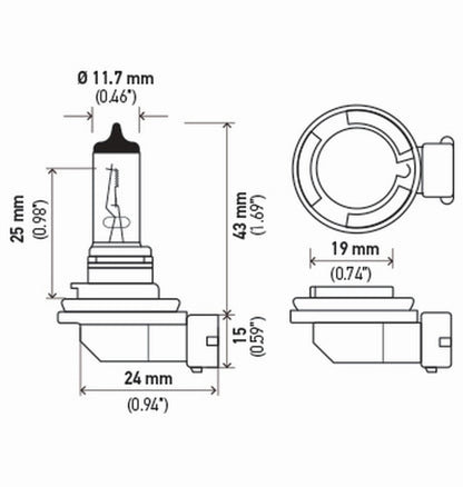 Hella Light Bulb, Bulb H11 12V 55W PGJ19-2 HP2.0 (2) H11 2.0TB Technical Drawing