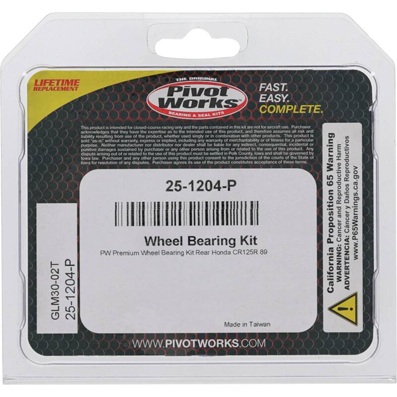 Pivot Works Honda Wheel Bearing Kit Premium Bearings 25-1204-P 25-1204-P Photo - Primary