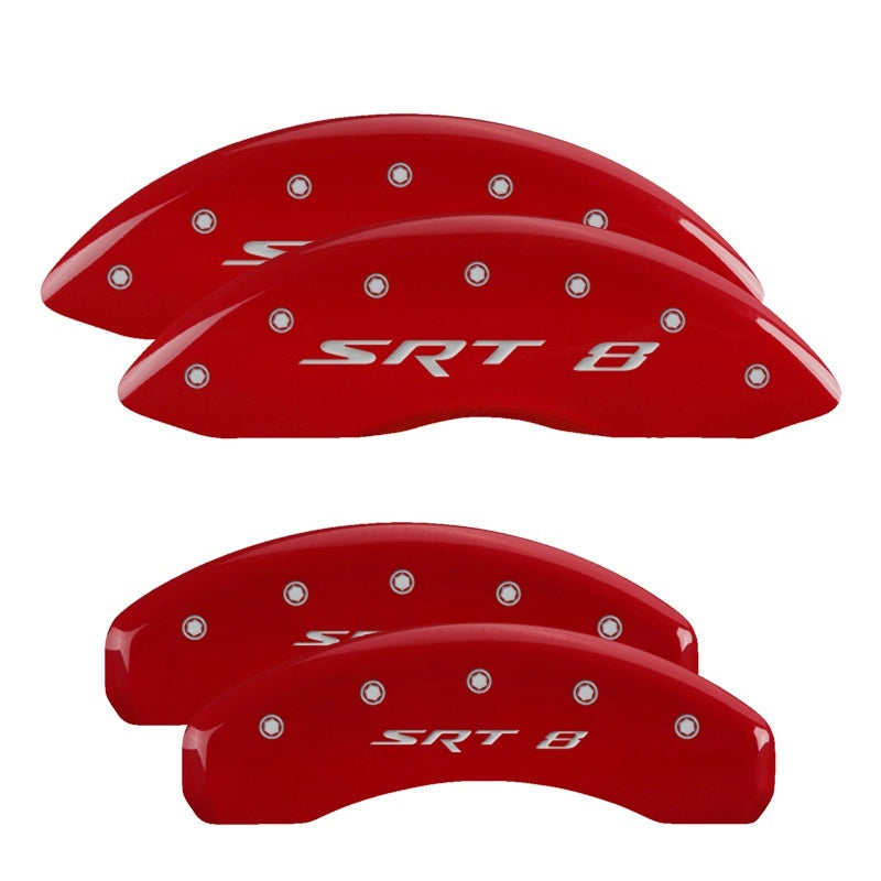 MGP 4 Caliper Covers Engraved Front & Rear SRT8 Red finish silver ch 42002SSR8RD 42002SSR8RD Photo - Primary