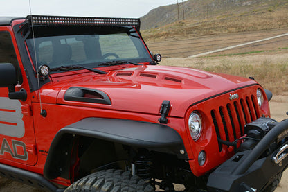 DV8 Offroad 07-18 Jeep Wrangler JK Metal Heat Dispersion Hood - Primer Black HDMB07-02 HDMB07-02 Photo - Mounted