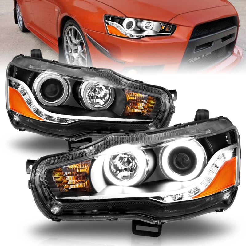 Anzo 2008-2015 Mitsubishi Lancer Projector Headlights w/ Halo Black (CCFL) 121428 Photo - Primary