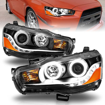 Anzo 2008-2015 Mitsubishi Lancer Projector Headlights w/ Halo Black (CCFL) 121428 Photo - Primary