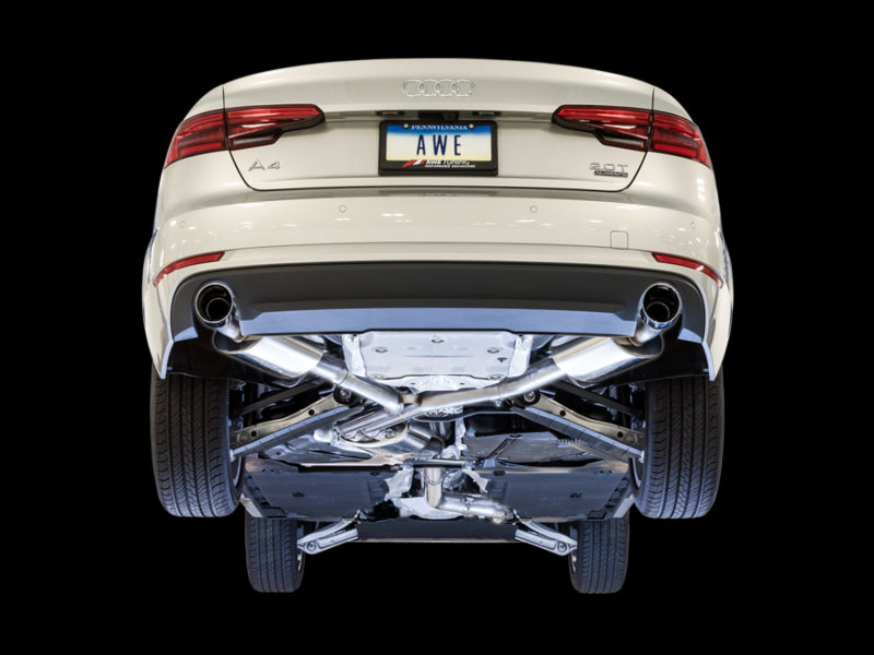 AWE Tuning Audi B9 A4 Touring Edition Exhaust Dual Outlet - Chrome Silver Tips (Includes DP) 3015-32078 3015-32078 Photo - Mounted