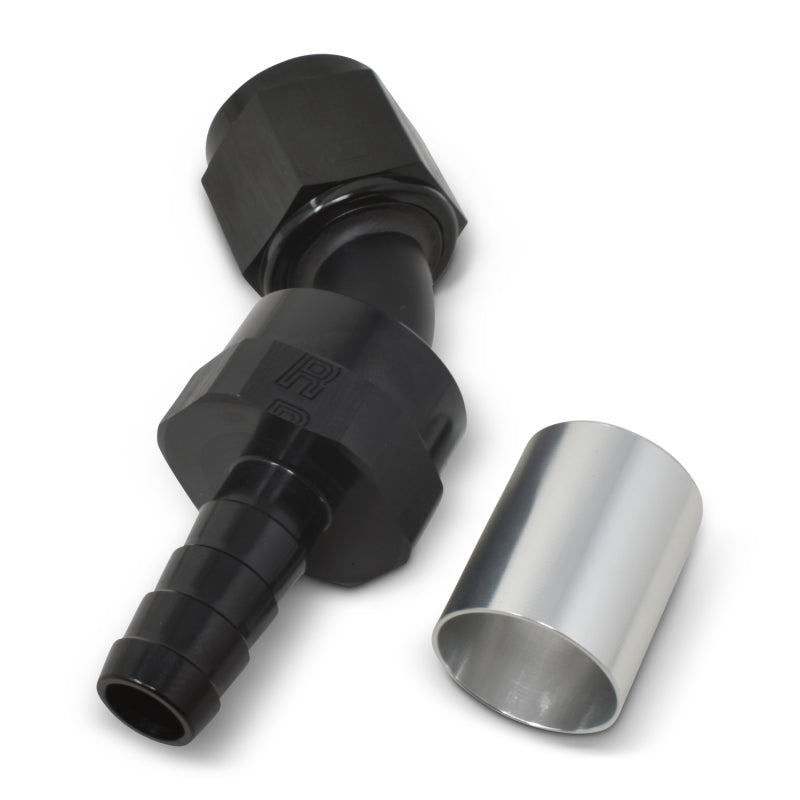 Russell #8 Crimp-on 45° Hose End - Black / Silver 610533 Photo - out of package