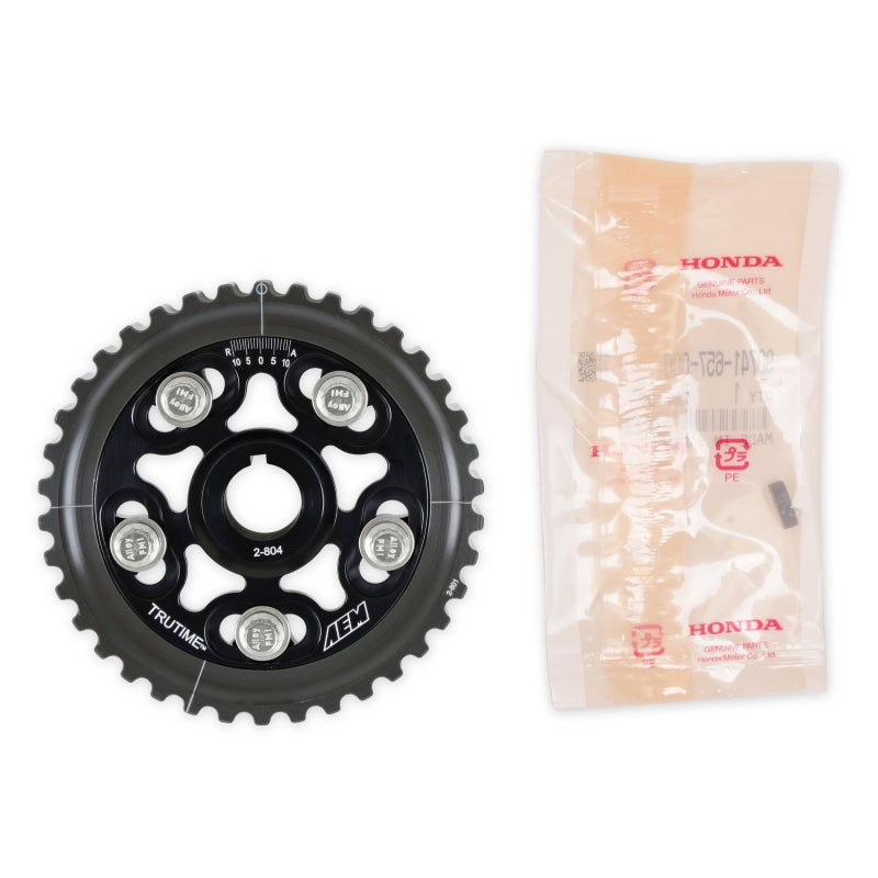 AEM Electronics Tru-Time Cam Gear Black 5-Bolt Honda D16Y7 & D16Y8 23-804BK Photo - out of package