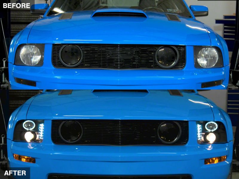Raxiom 05-09 Ford Mustang Excluding GT500 LED Halo Projector Headlights- Blk Housing (Clear Lens) 101683 101683 Photo - Close Up
